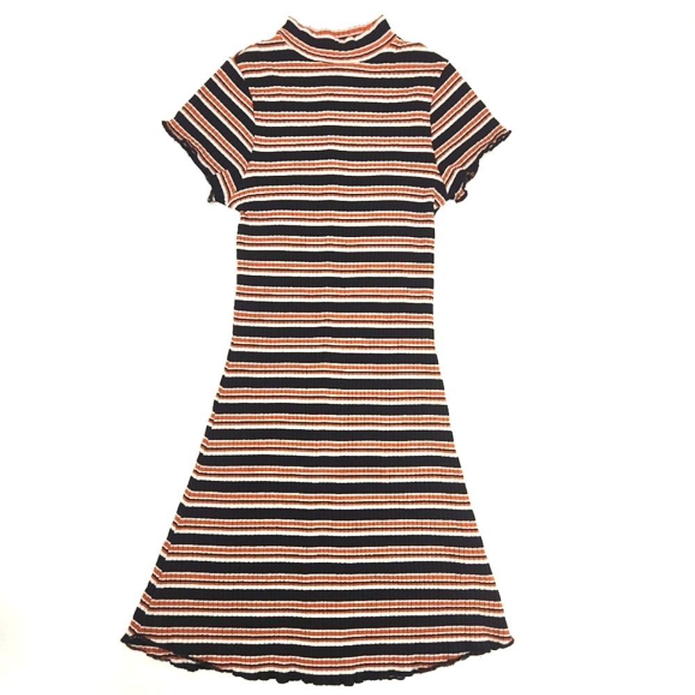 Primark Mini Dress Women's Size 2 Mock Neck Scalloped Hem 90s Style Cap Sleeve